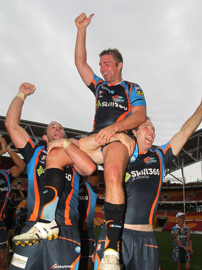 Chris Sheppard celebrates after the Pride’s 2010 grand final win. Photo: Jason Obrien / SMP Livepic