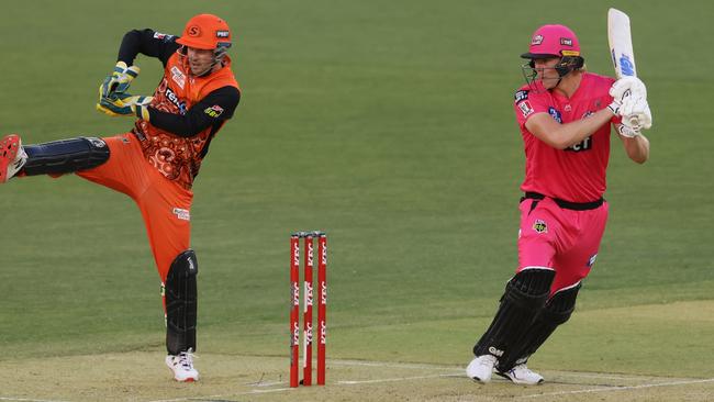 PERTH, AUSTRALIA - JANUARY 06: Jack Edwards of the Sixers bats during the Big Bash League match between the Perth Scorchers and the Sydney Sixers at Optus Stadium, on January 06, 2021, in Perth, Australia. (Photo by Paul Kane/Getty Images)