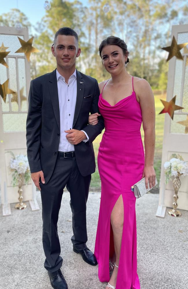 Jorja McIntyre and Levi Bourke arrive at the 2024 Gympie State High School graduation formal.