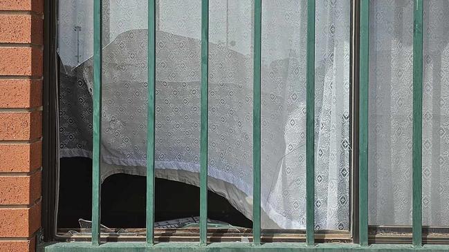 A broken window at Mildura Recreation Reserve vandals smashed in an attempt to break in. Picture: Supplied.