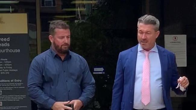 James Joseph Lewis leaves Tweed Heads Local Court with lawyer Michael McMillan on February 16, 2022 after pleading guilty to high-range drink driving.