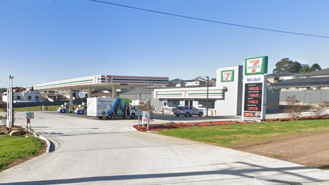 Two men, one allegedly armed with a knife and the other allegedly with a tree branch, broke into a service station on Appin Road, St Helens Park. Picture: Google Maps