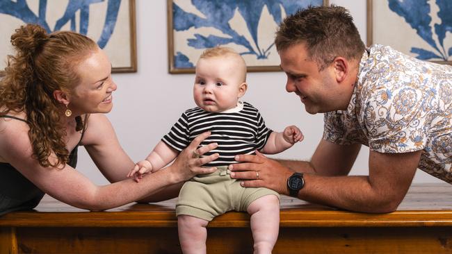 Dane and Laura Hermann with baby Darcy, Tuesday, December 14, 2021. Picture: Kevin Farmer