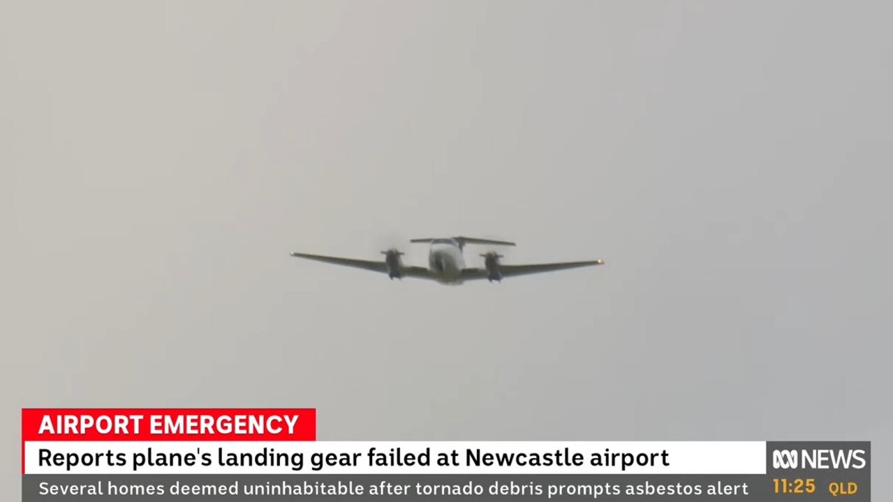 Queensland pilot Peter Schott performed a ‘wheels-up landing’ at Newcastle Airport on Monday. Picture: ABC