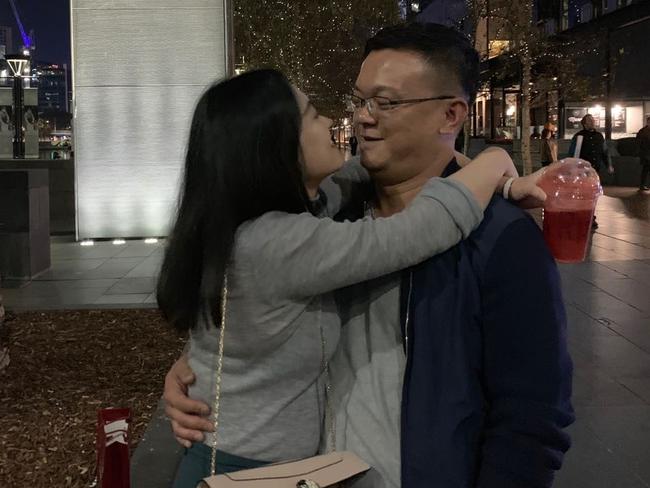 A photo Ms Qin tendered of the pair embracing before she asked Mr Wang: “Can he see from the photo I love him?” Picture: Court supplied