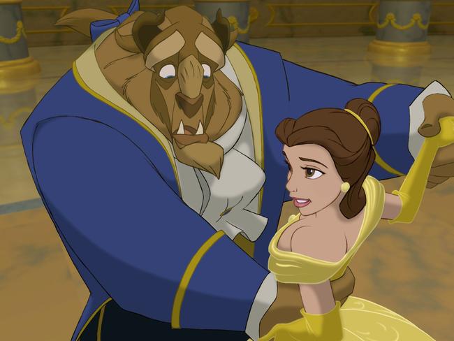 FOR PRINT PRESS ONLY - Disney Studio Artists Beauty and the Beast, 1991 Belle and Beast Dancing Reproduction of final film frame Walt Disney Animation Research Library Collection ? Disney Enterprises, Inc. Film. Scene. ACMI exhibition.