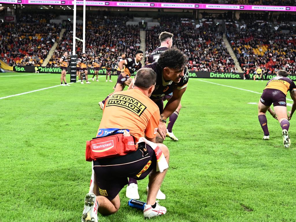 Kotoni Staggs picked up an injury against the Sharks. Picture: NRL Photos / Zain Mohammed