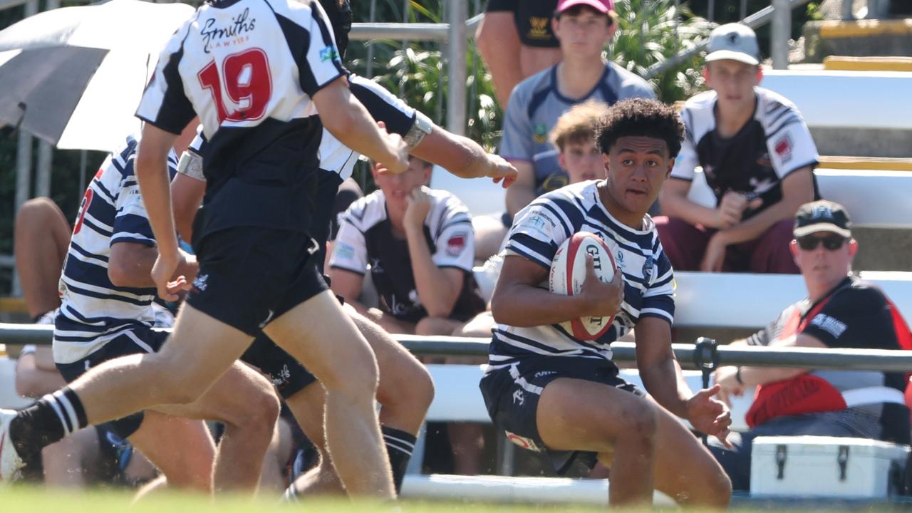 Pierre Poluleuligaga. Action from the Under 16 Brisbane junior rugby grand final between Brothers and Souths at Norman Park. Picture Lachie Millard