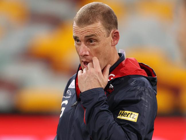 AFL Round 9. Melbourne vs Port Adelaide at the Gabba, Brisbane. 30/07/2020.   Simon Goodwin, senior coach of the Demons at 3\\4 time   . Pic: Michael Klein