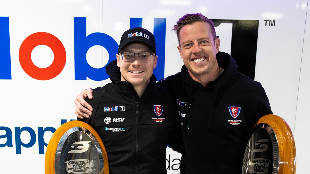 James Courtney and Jack Perkins pose with their trophies. Picture: Daniel Kalisz