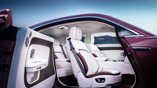 The 2024 Rolls-Royce Spectre doors are illuminated by a constellation of 4796 LED filaments embedded in the door panels. Picture: Rolls-Royce Motor Cars