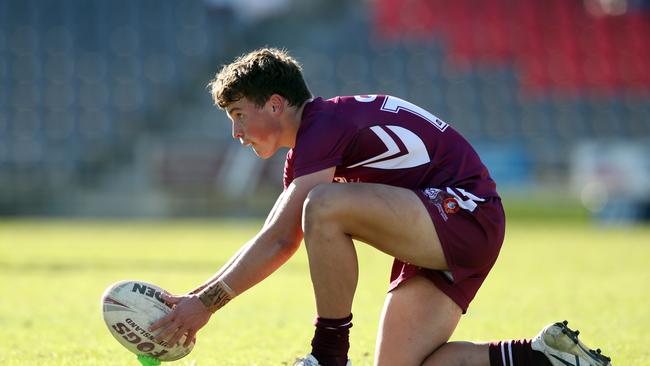 Marsden SHS’s Coby Black kicking for the Queenslande schoolboys Picture: Zak Simmonds