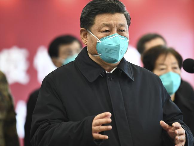 Chinese President Xi Jinping talks by video with patients and medical workers at the Huoshenshan Hospital in Wuhan. Picture: AP.