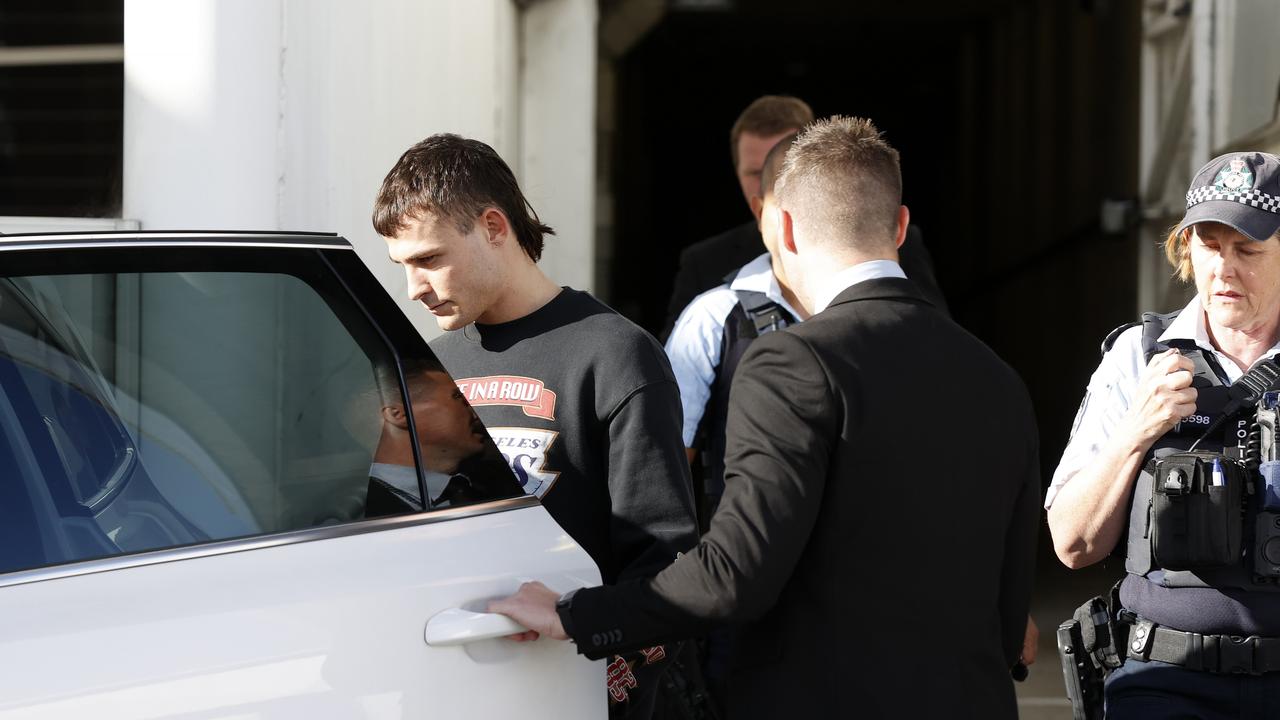 DAILY TELEGRAPH May 2, 2023. Star boxer-turned-reality star Harry Garside touched down in Australia off the set of IÃ&#149;m A Celebrity to be met by police and quizzed over an alleged incident with an ex-girlfriend. Pictured leaving Sydney International Airport with NSW Police officers. Picture: Jonathan Ng