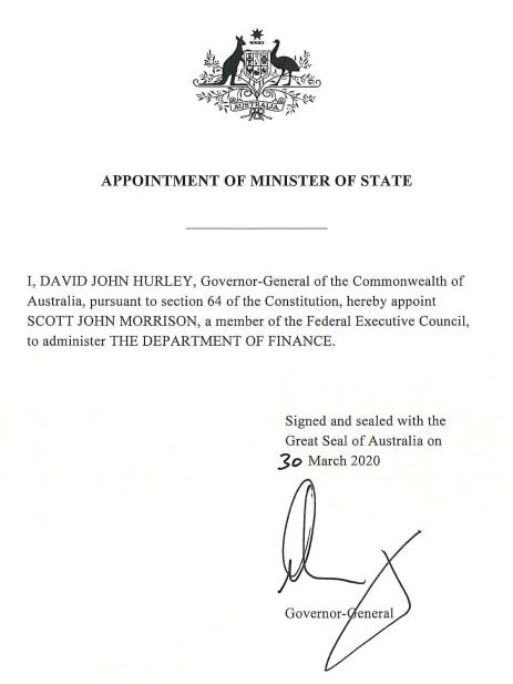 The instruments by which the then Prime Minister, the Hon Scott Morrison MP, was appointed to portfolios other than the Department of the Prime Minister and Cabinet during 2020 and 2021.