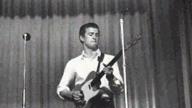 Photograph of singer Eric Clapton as a young man in 1964 when he played with the Yardbirds band, by photographer Jeremy Fletcher, part of a photographic exhibition at Melbourne's Sutton Gallery. Clapton/singer Photography Yardbirds/band