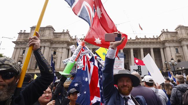 Some of the protesters out the front of parliament. Picture: Daniel Pockett