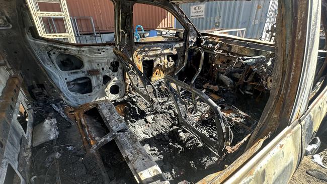 Shane Coleman's Nissan Navara NP300 was burnt out by thieves after being stolen from his home on August 6. Picture: Shane Coleman