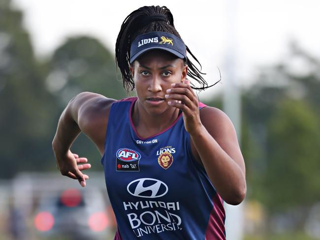 Sabrina Frederick-Traub Lions AFLW training at Brendale . Pic Annette Dew