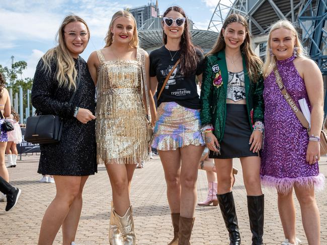 SYDNEY, AUSTRALIA - Daily Telegraph Photos February 26, 2024: Alice, Cody, Isabella, Kylie and Sophie at Taylor Swift's The Eras Tour concert held at Accor Stadium in Sydney. Picture: Christian Gilles