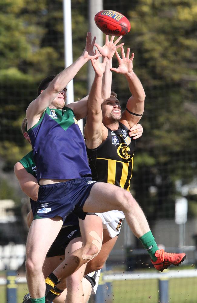 Football GFL, St Mary's v Colac at Anthony Costa Oval Geelong. St Mary's 48 Samuel Christensen and Colac 15 Jarryn McCormack Picture: Mark Wilson