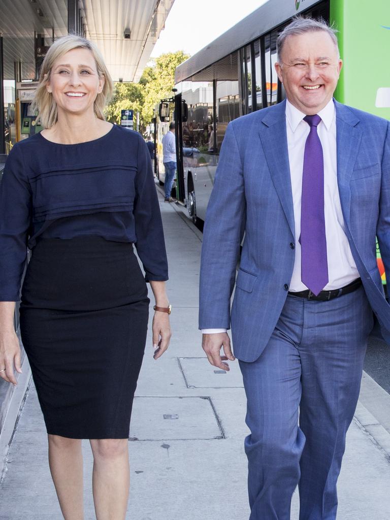 Anthony Albanese hits the election trail with Susan Lamb. Picture: Lachie Millard