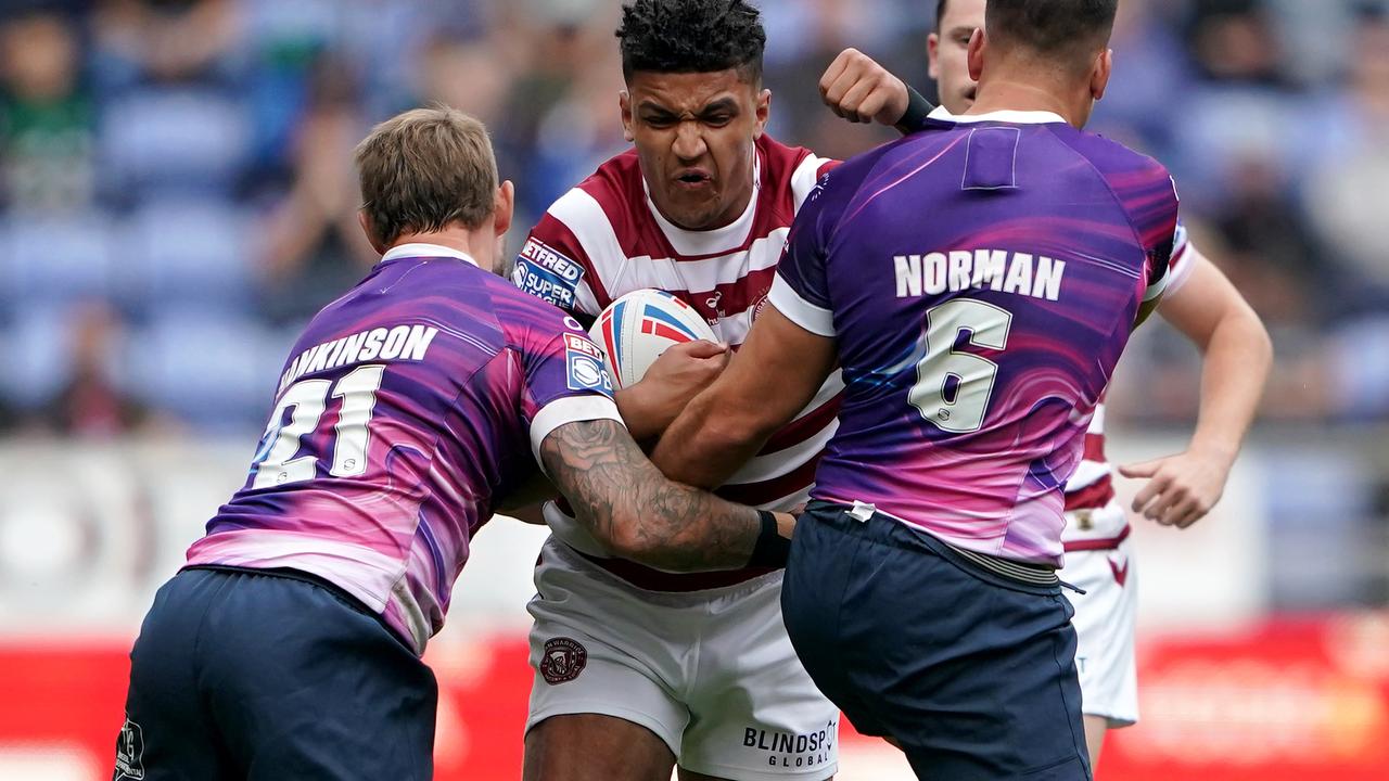 Kai Pearce-Paul on the charge for Wigan. Picture: Getty Images