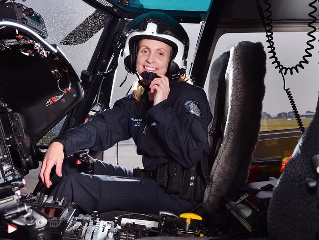 Clare Butler in action as an air wing pilot for Victoria Police. Picture: Nicki Connolly