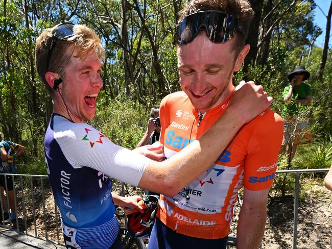 Stage and overall race winner Stephen Williams (right) congratulated by Nick Schultz of Australia. Picture: Tim de Waele/Getty Images.