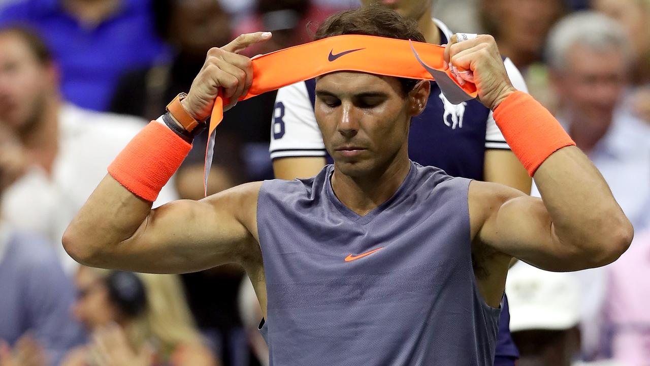 NEW YORK, NY - SEPTEMBER 04: Rafael Nadal of Spain takes a break between sets during the men's singles quarter-final match against Dominic Thiem of Austria on Day Nine of the 2018 US Open at the USTA Billie Jean King National Tennis Center on September 4, 2018 in the Flushing neighborhood of the Queens borough of New York City. (Photo by Matthew Stockman/Getty Images)