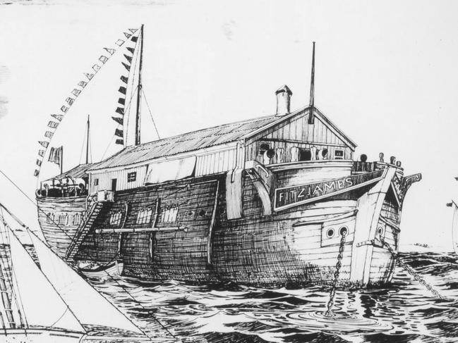 THE FITZJAMES. A sketch of the Fitzjames by an unknown artist in the 1880s. Source: SA Maritime Museum.