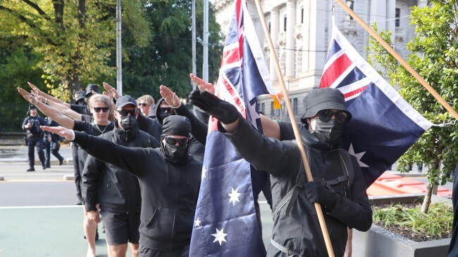 Two men have been charged with performing the Nazi salute since Victoria banned it in October. Picture: NCA NewsWire / David Crosling