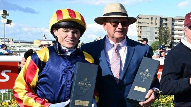 Craig Williams with trainer Toby Edmonds after the win of Spicy Martini. Picture: Trackside Photography