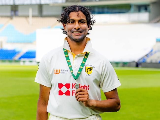 Tasmanian Nivethan Radhakrishnan hasn’t yet played for the state side but has the uncanny ability of bowling right and left arm spin. Picture: Linda Higginson/Cricket Tasmania