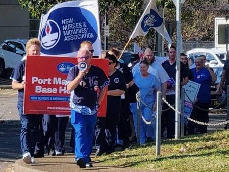 Port Macquarie nurses rally as part of state-wide strike on Wednesday August 28, 2024.