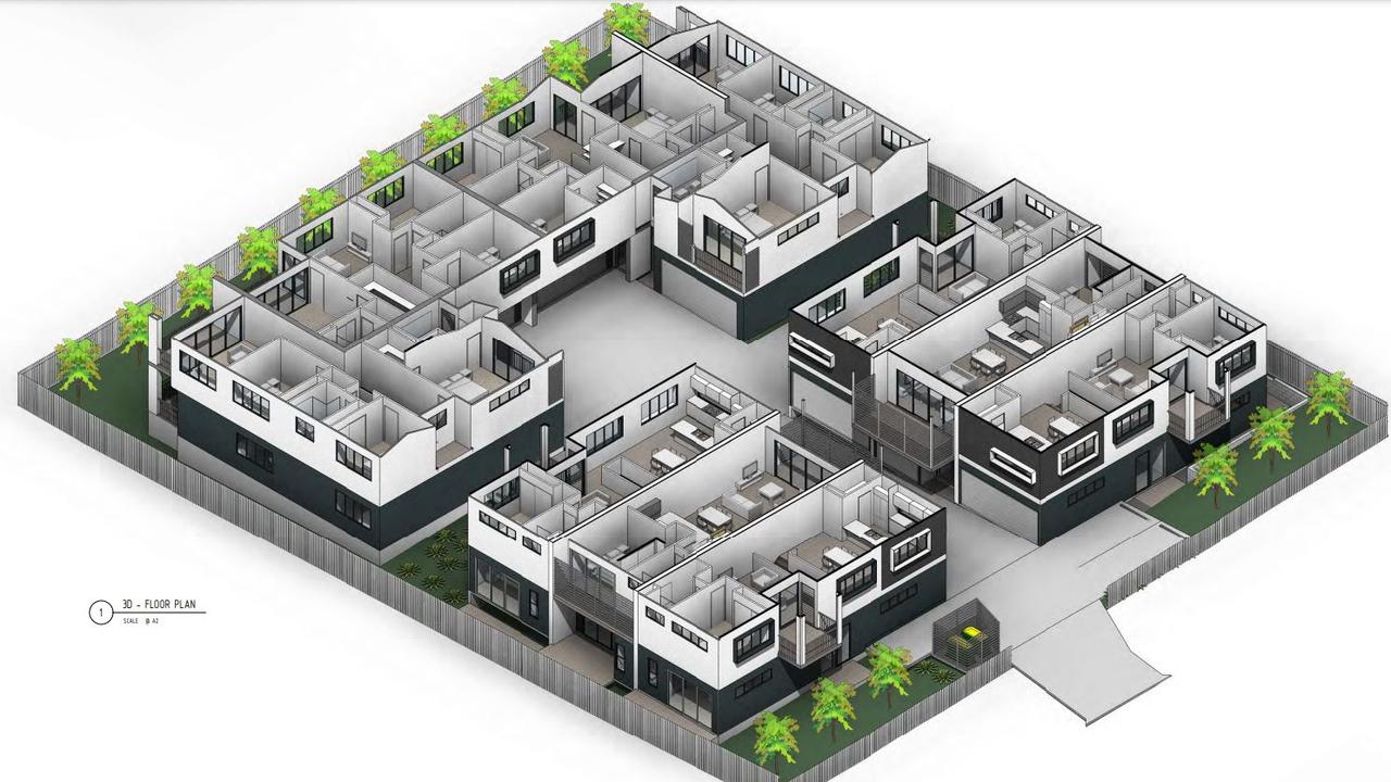 A 3D floor plan of the proposed Thurso St, North Booval townhouse development.