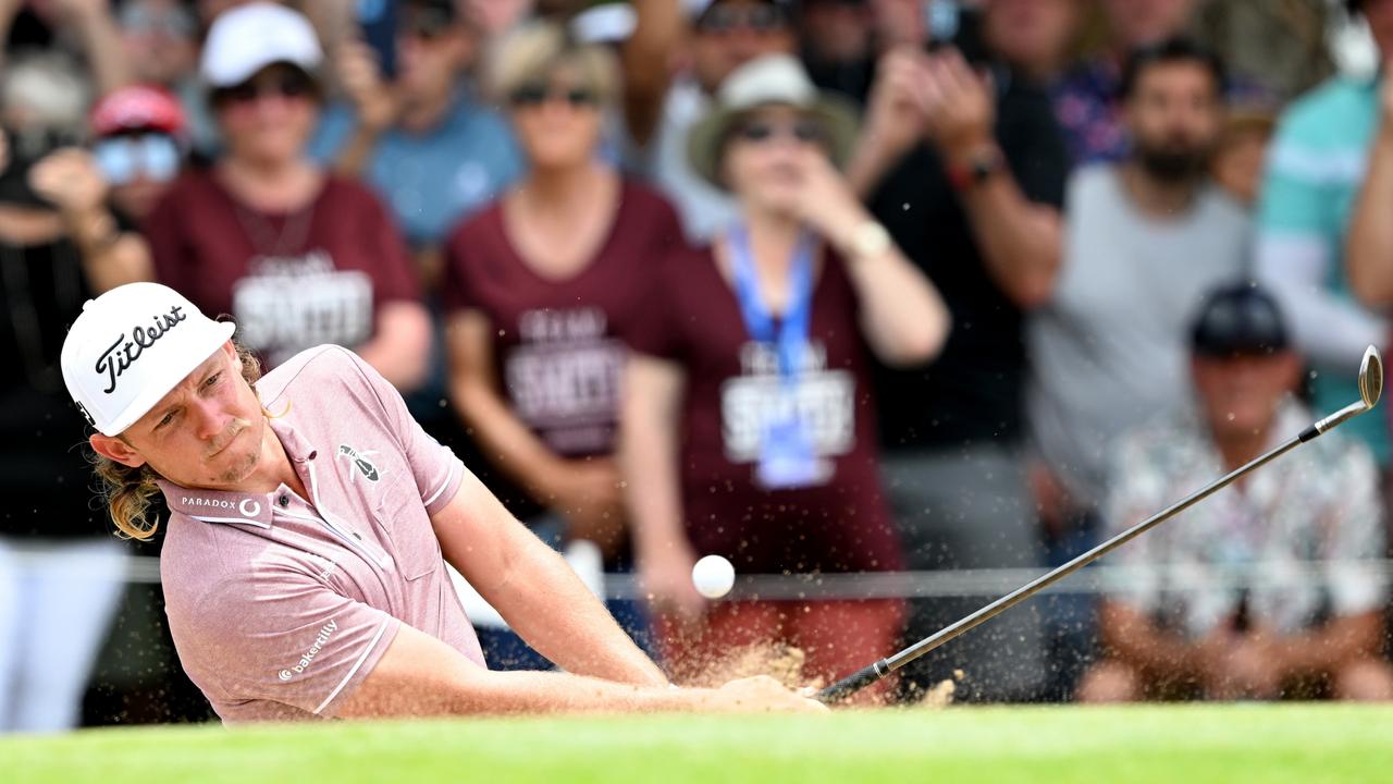 Cameron Smith plays a shot out of a bunker on the final day of the Australian PGA Championship. Picture: Bradley Kanaris/Getty Images