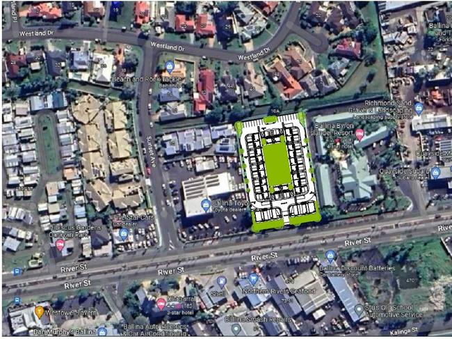 The location of the proposed development (in green).