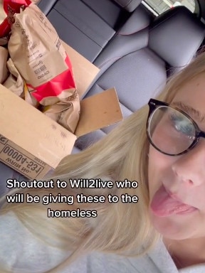 Sophia Begg made an enormous McDonald’s order and then delivered it to charity. Picture: TikTok