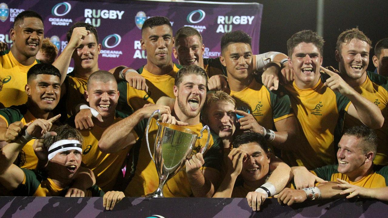 Australia celebrates its Oceania under-20 triumph. Photo: Oceania Rugby/Sportography