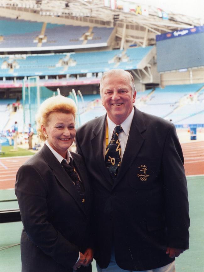 Ipswich chief judges Stella and Geoff Barclay at the Sydney Olympics.