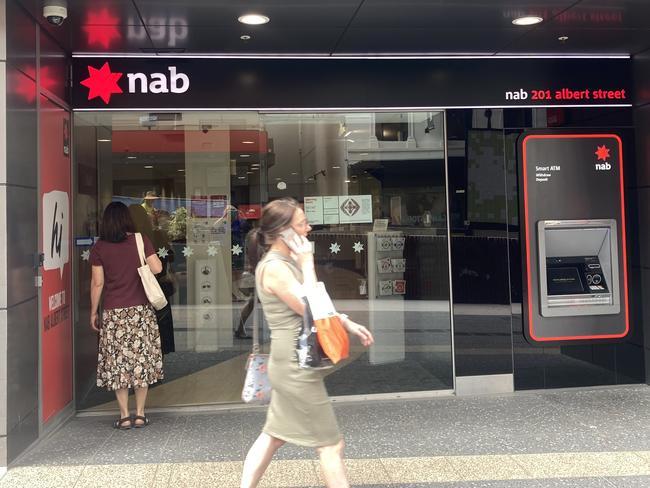 Customers are turned away from the NAB branch in Albert St, Brisbane. Picture: Kay Dibben