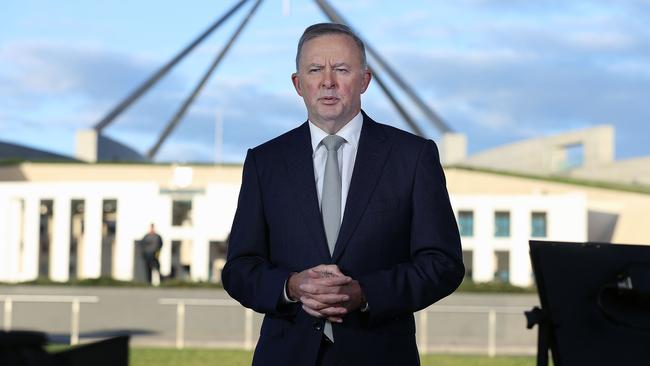 The pinstripes of fiscal conservatism sits ­awkwardly on a Labor leader like Anthony Albanese. Picture: Gary Ramage