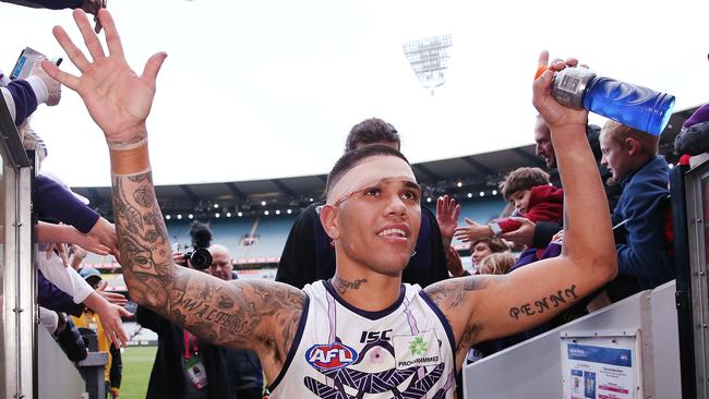 Michael Walters after kicking the game-winner for the second week in a row. Picture: Michael Dodge (Getty).