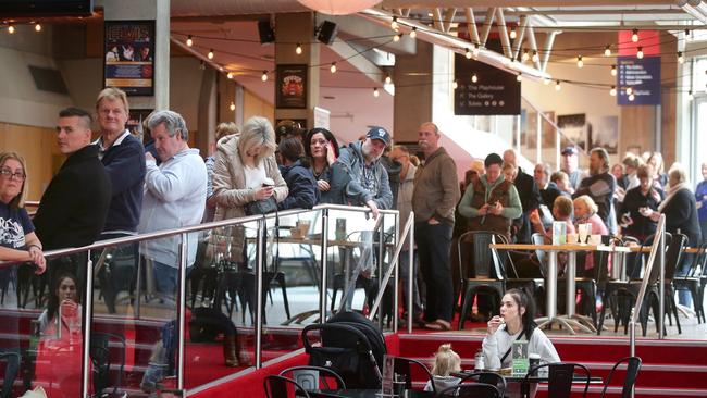 Footy Fans Lining Up for Tickets at GPAC. Picture: Alison Wynd