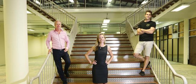 An old Billabong factory was announced last year as the hub’s location but fell over after commercial terms were not agreed upon. Pictured are Danny Maher, Sharon Hunneybell and Mike Danelli. Picture: Glenn Hampson