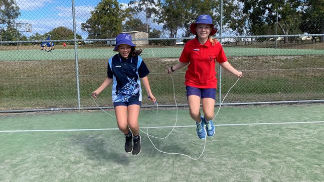 Tannum Stands state school students practising their skipping skills while raising money for Jump Rope for Heart. The school is the top fundraiser nationally this year with more than $28,000.