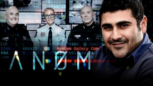 Domenic Catanzariti (main picture) and the three senior police officers in charge of Operation Ironside in South Australia. Artwork: Steve Grice