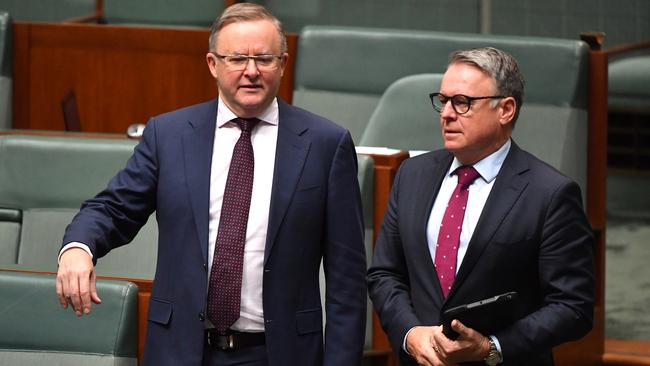 Opposition leader Anthony Albanese (left) and Labor backbencher Joel Fitzgibbon. Picture: AAP