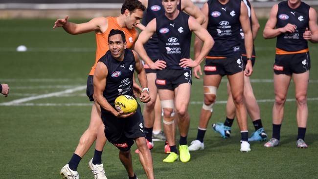 Carlton’s Eddie Betts trains with the Blues ahead of their rescheduled game againt St Kilda on Thursday night